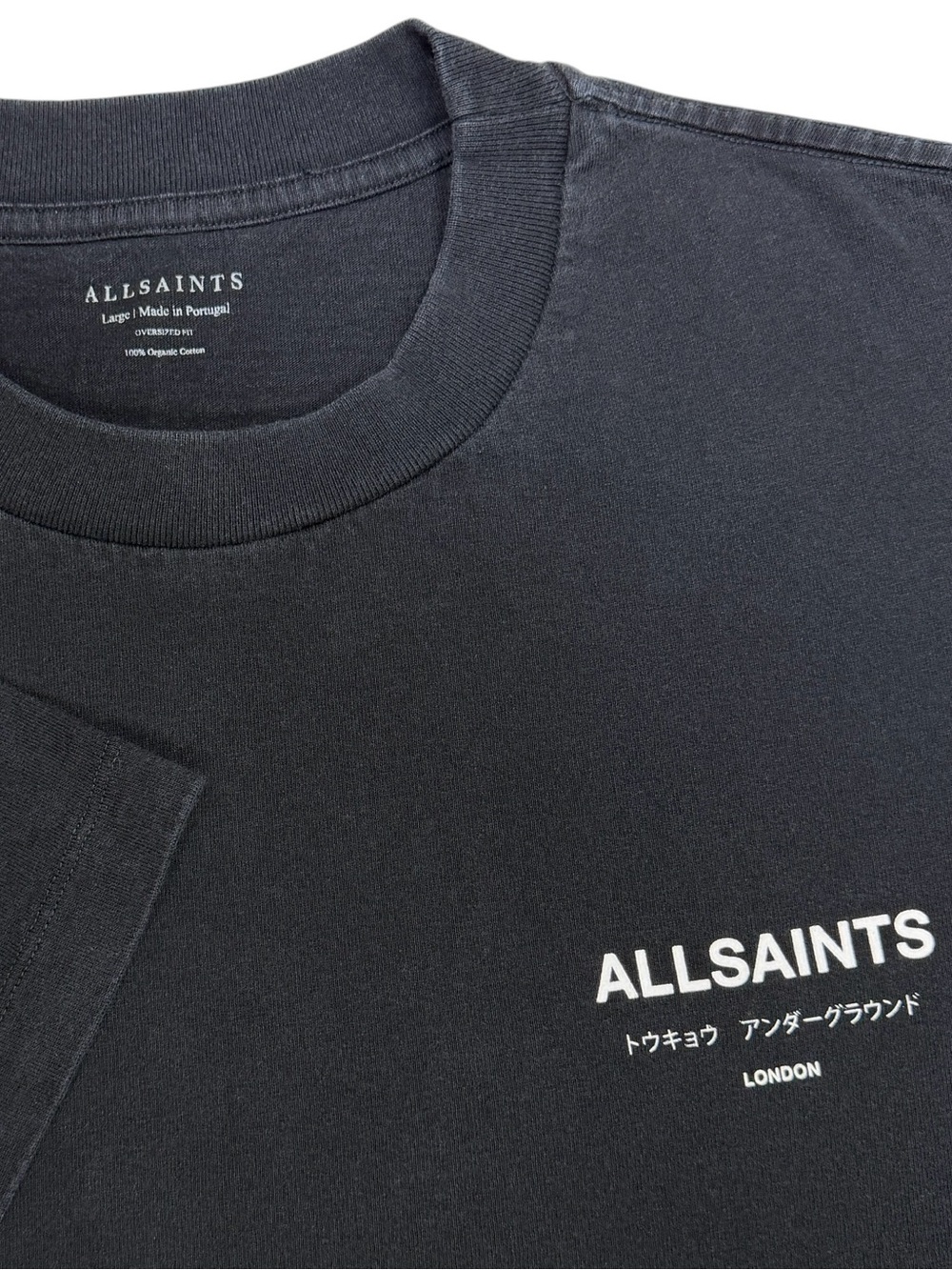 AllSaints Shirt Mens Large Black Underground Crew Oversized Graphic Tokyo London